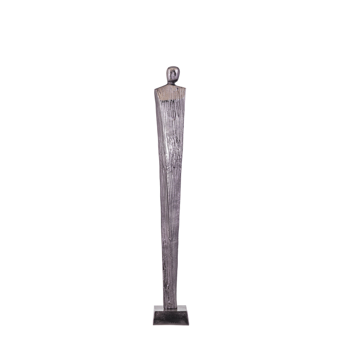 Symon Beeld Aluminium Gunmetal Small van PTMD, slank abstract figuur van gunmetal aluminium op vierkante voet