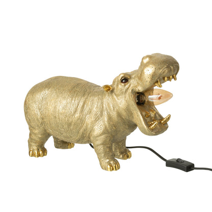Tafellamp Nijlpaard Hars Goudkleurig van J-Line, gouden lamp in de vorm van een nijlpaard