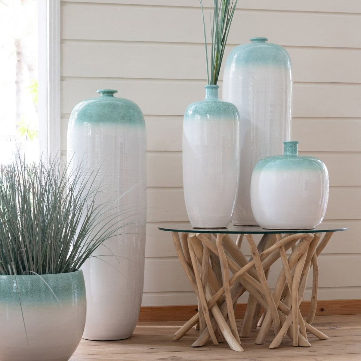 Vloervaas Keramiek Mintgroen/Wit Medium J-Line