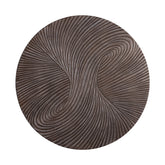Wandpaneel Wiktor Rond Bruin Ø120cm van PTMD, vooraanzicht van het bruine MDF paneel met swirlreliëf