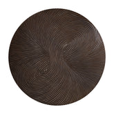 Wandpaneel Wiktor Rond Bruin Ø180cm van PTMD, vooraanzicht van het grote bruine MDF paneel met swirlreliëf