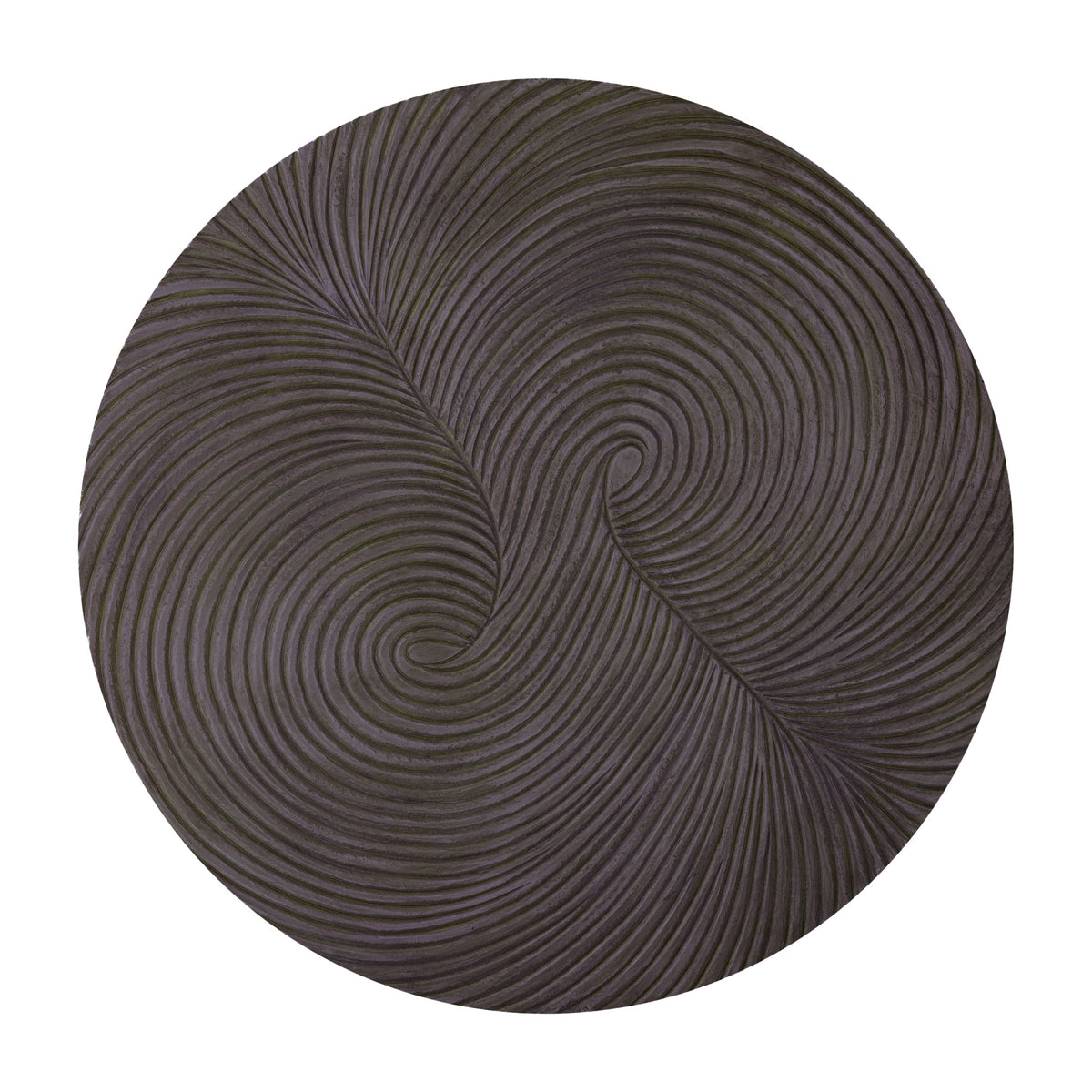 Wandpaneel Wiktor Rond Bruin Ø90cm van PTMD, vooraanzicht van het bruine MDF paneel met swirlreliëf