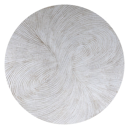 Wandpaneel Wiktor Rond Wit Ø180cm van PTMD, vooraanzicht van het grote witte MDF paneel met swirlreliëf