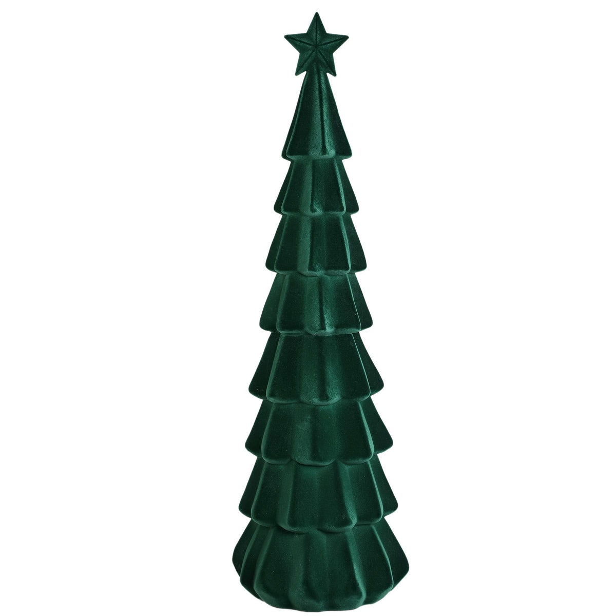 Yule Kerstboom Gelaagd Donkergroen Large van PTMD, gelaagde boom met ster in de top in donkergroen fluweel