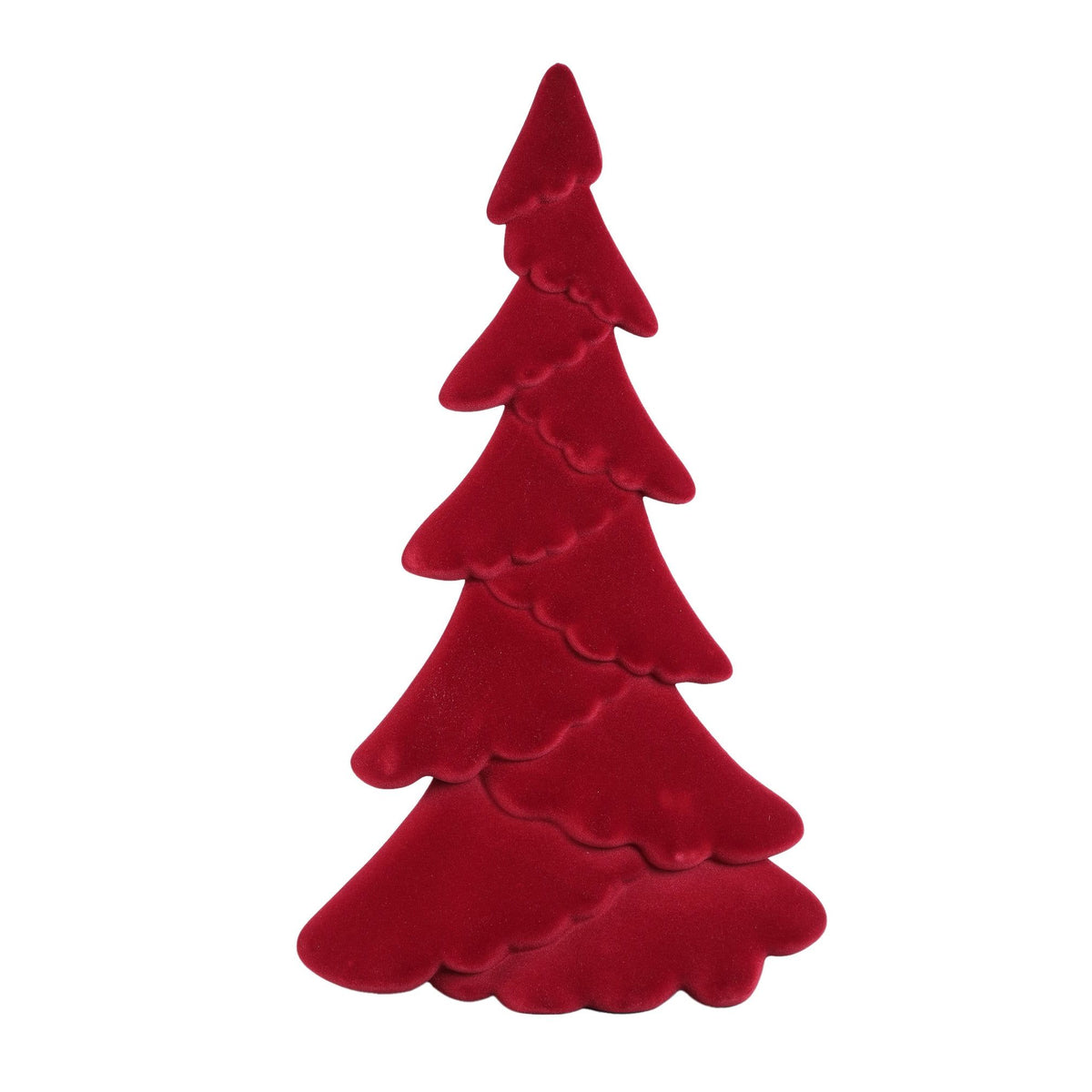 Yule Kerstboom Ovaal Bordeaux Large van PTMD, plat boombeeld met golvende takken in bordeaux fluweel op witte achtergrond