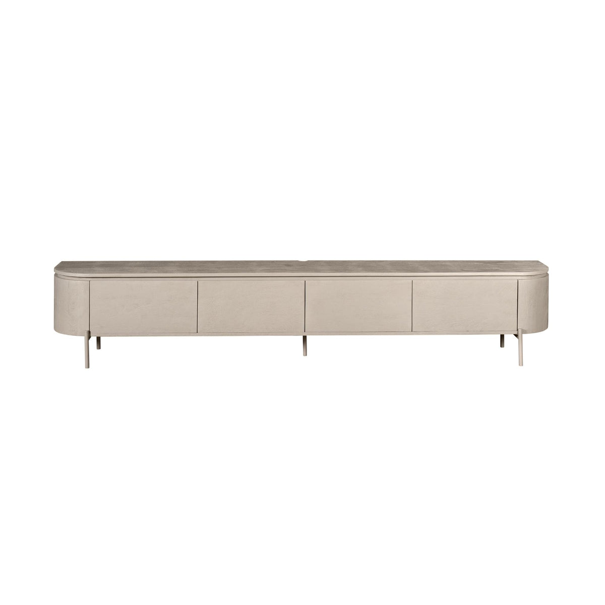 Zwevend TV-meubel Excellent Taupe 240cm van Starfurn op metalen pootjes, vooraanzicht